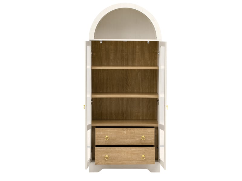 Buffet haut,76,2x40,1x180 cm,portes vitrées et tiroirs,blanc - Conforama D