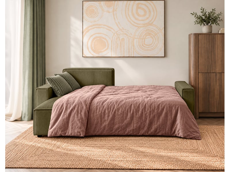 Hector - canapé d'angle réversible 4 places convertible avec coffre en velours côtelé - best mobilier - vert HECTOR - Conforama D
