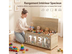 Coffre de rangement, banc de rangement avec couvercle rabattable et charnières de sécurité, naturel, 100 x 40 x 40 cm