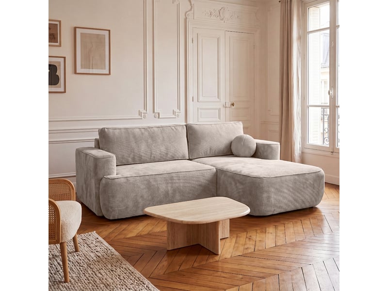  Canapé d'angle moon mini avec fonction couchage, tissu flow, côté droit, taupe (01)  - Conforama B