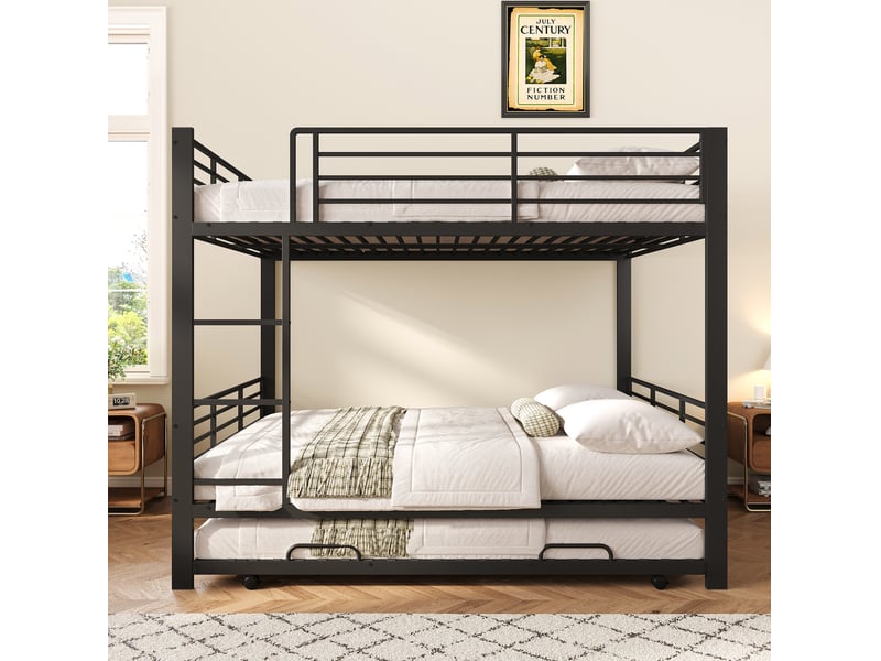  Lit superposé 140x200 cm avec lit gigogne en métal couleur noir sans matelas, design industriel, design moderne  - Conforama D