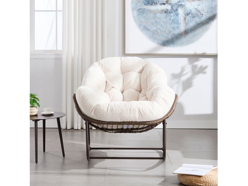  Fauteuil à bascule extérieur en rotin synthétique blanc 78x106x90 cm  - Conforama D