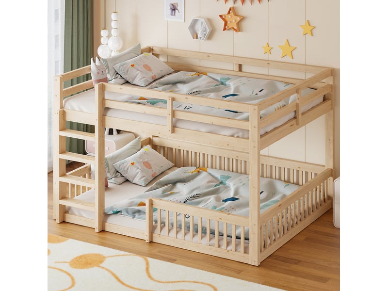  Lit superposé 160 × 200 cm avec barrières de sécurité et échelle en bois et mdf naturel pour chambre enfant partagée  - Conforama B