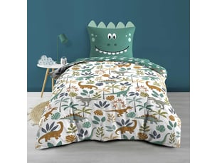 Pack housse de couette enfant réversible dina 140x200 cm + drap housse 90x190 cm blanc