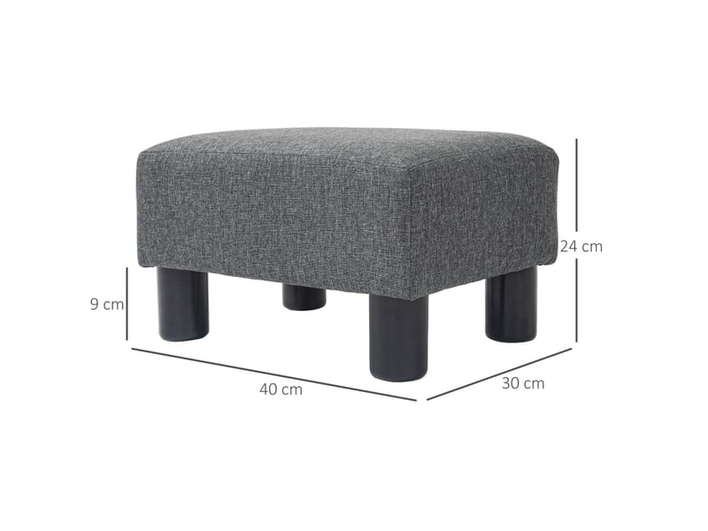  Repose-pied ottomane rectangulaire rembourré avec assise confortable, structure en bois, tissu aspect lin gris foncé 40 × 30 × 24 cm  - Conforama E