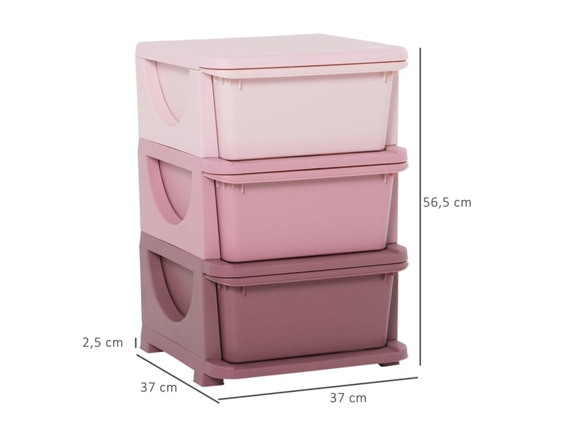 Meuble de rangement jouets enfant 37 x 37 x 56,5 cm – rose – 3 niveaux avec tiroirs amovibles - Conforama B
