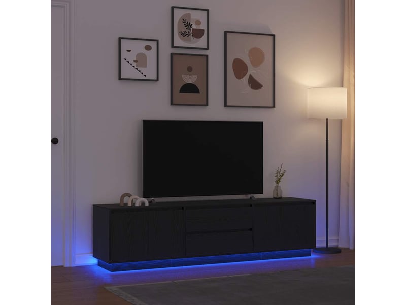 Meuble tv - banc tv - meuble de rangement avec lumières led chêne noir 193,5x41x50 cm - Conforama B