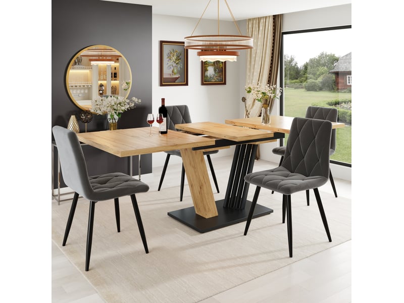  Table à manger extensible 120(160) x 80 cm avec 4 chaises grises evryae  - Conforama C