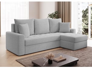 Canapé d'angle réversible convertible <strong>AX LIVING </strong> <strong>Karaman</strong> 4 places Velours gris avec coffre de rangement