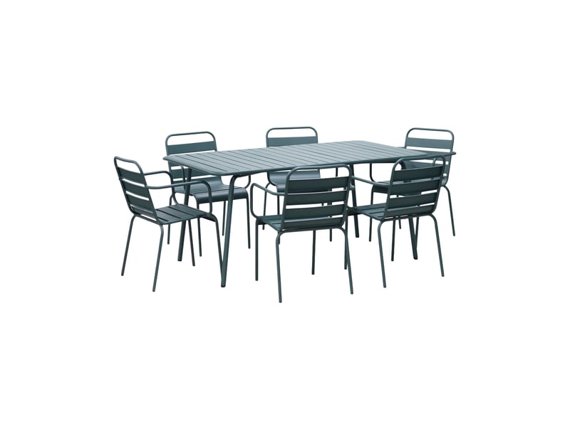  Ensemble table de jardin + 6 fauteuils en métal vert sapin - baca  - Conforama A
