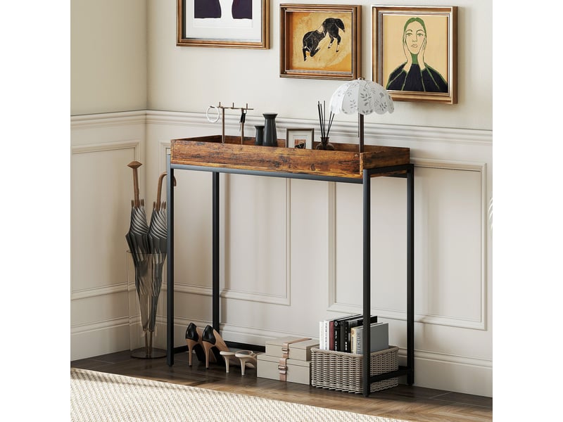  Table d'entrée, console étroite, métal, panneaux de particules, brun rustique  - Conforama E