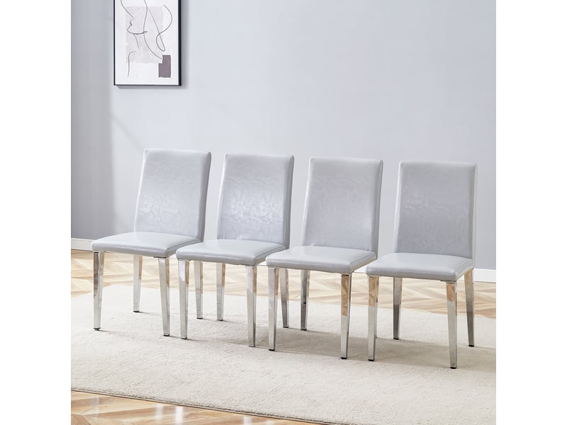 Chaises de salle à manger lot de 4 à dossier ergonomique - pieds métal, simili cuir gris clair argenté - Conforama C