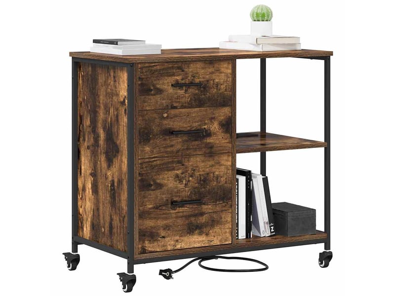 Commode chambre, cabinet avec station de charge 76 x 41 x 72 cm chêne fumé - Conforama C