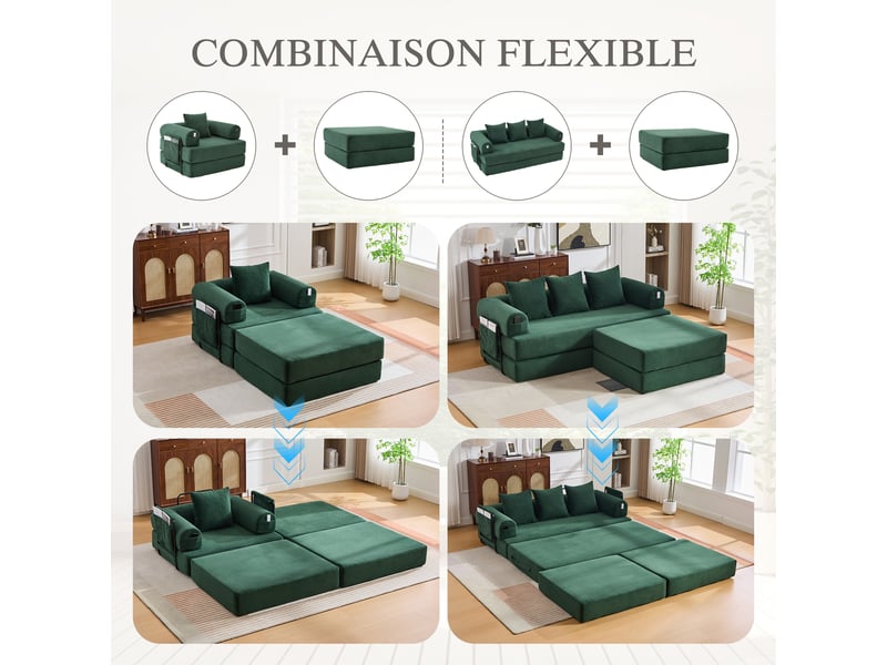  Tabouret de compression en velours côtelé – doux, doux pour la peau, 2 blocs de mousse épais pour un confort d'assise élevé. Dépliable en un seul HFSN-1227EM - Conforama C