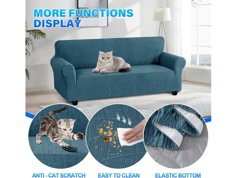  Housse de canapé imperméable 4 places avec accoudoirs bleu paon 245-275cm  - Conforama E