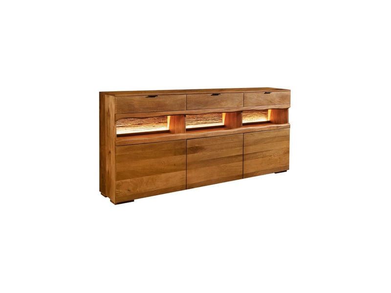  Buffet takara 180 cm en bois massif de manguier verni – 3 portes, 3 niches visibles, 3 tiroirs et led  - Conforama A