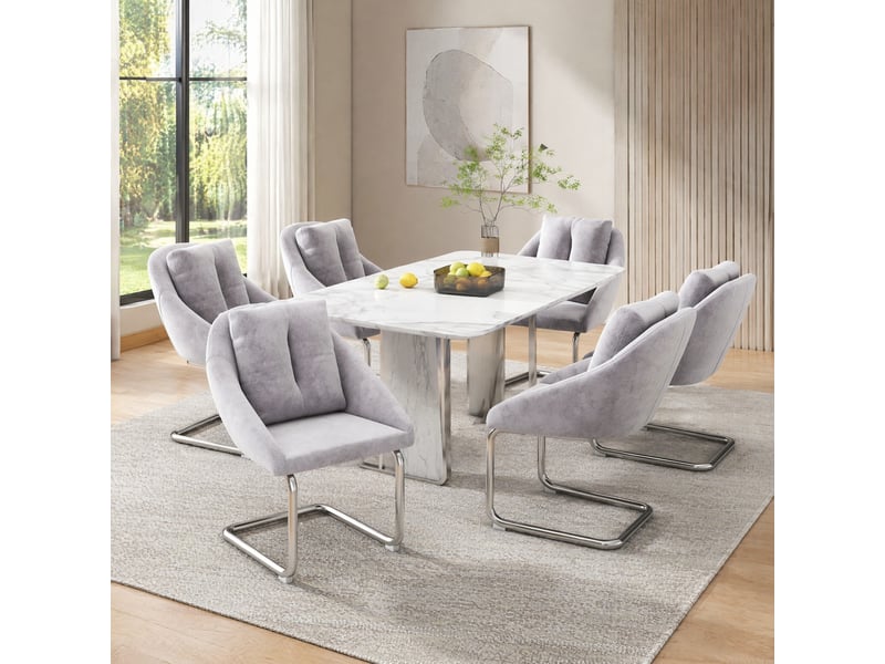  Chaises de salle à manger lot de 6 avec dossier ergonomique  - structure métal velours gris  - Conforama B