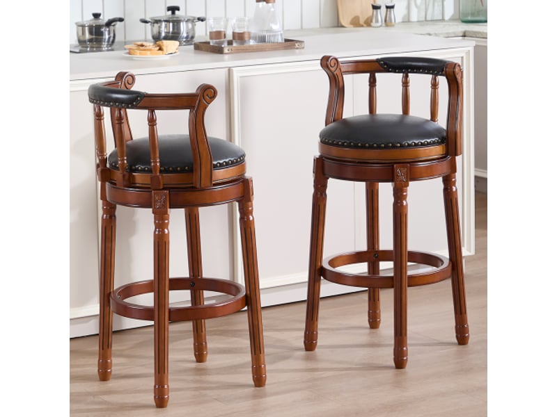  Tabouret de bar pivotant, tabouret noir avec pieds en bois, en cuir  - Conforama E