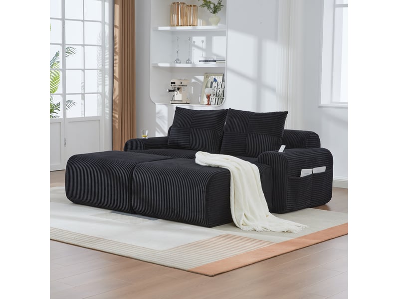 Modular sofa for 2 people (with 2 footstools), freely combinable, including cupholder and side storage pocket, ideal for living room, family room and other rooms - Conforama D