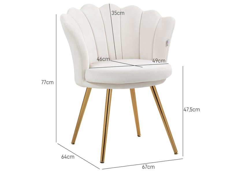  Fauteuil coquillage en velours avec pieds en métal 67x64x77 cm  - Conforama C