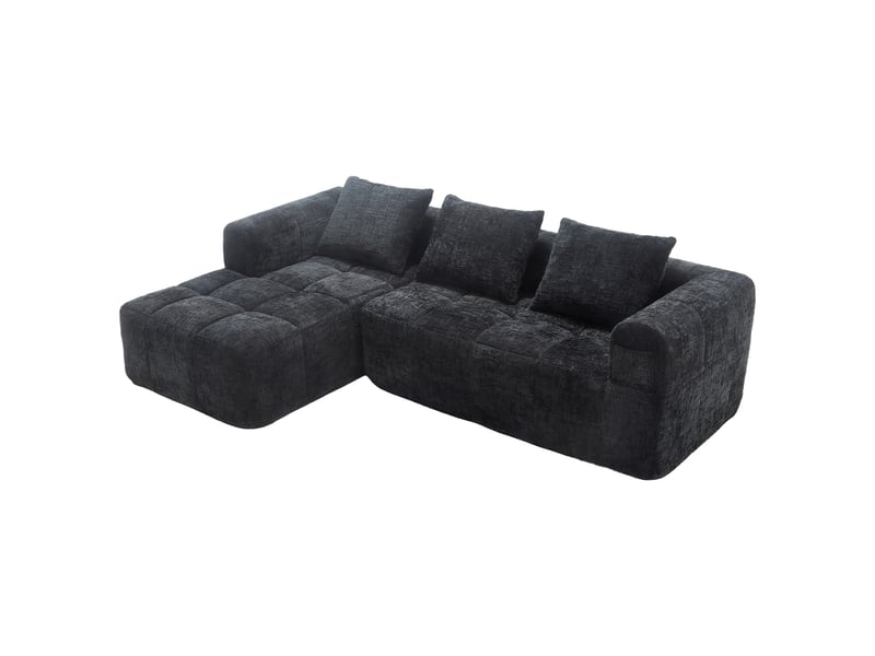 Canapé d'angle gauche fixe 3 places tissu noir Canapé d'angle noir - Conforama B