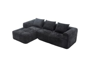 Canapé d'angle gauche fixe <strong>MERAX</strong> <strong>Canapé d'angle noir</strong> 3 places Tissu noir