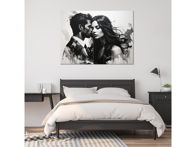  Tableau moderne, portrait romantique d'un couple amoureux en noir et blanc 120x80 1312611995 - Conforama B