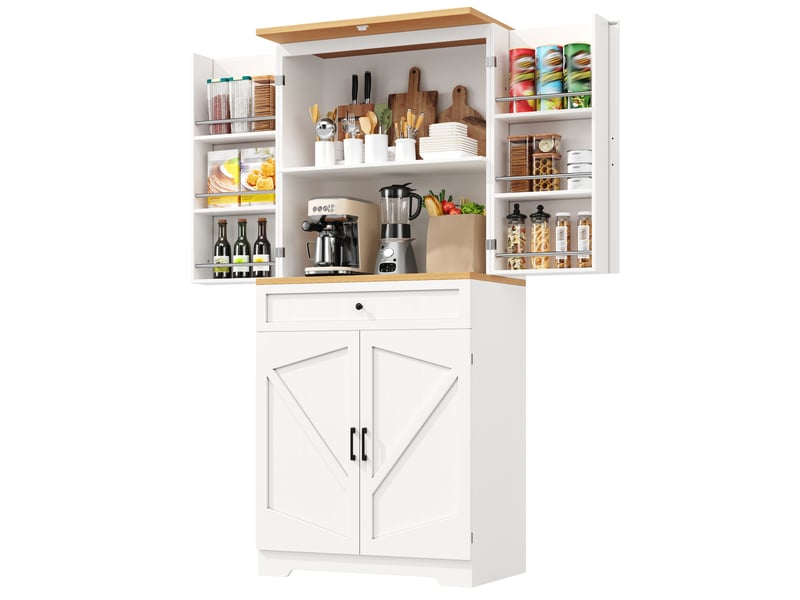  Meuble de cuisine muvano blanc à 4 portes et tiroir, buffet haut 80 x 40 x 180 cm  - Conforama A