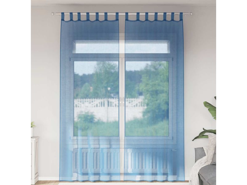  Lot de 2 rideaux en voile, voilages avec boucles bleu royal 140x260 cm cf44296  - Conforama B