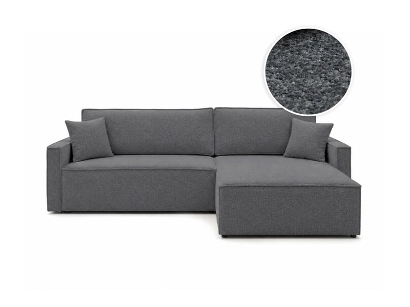  Farah - canapé d'angle max réversible et convertible 5 places accoudoirs slim en tissu bouclettes texturées  - Conforama A