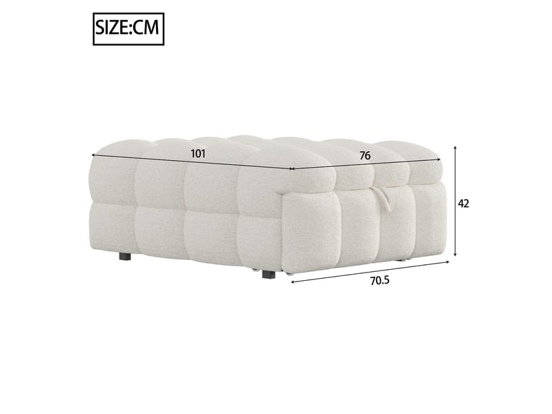  Lit banquette 2-en-1 avec pouf, convertible en lit simple, tissu bouclette beige, design moelleux  - Conforama C