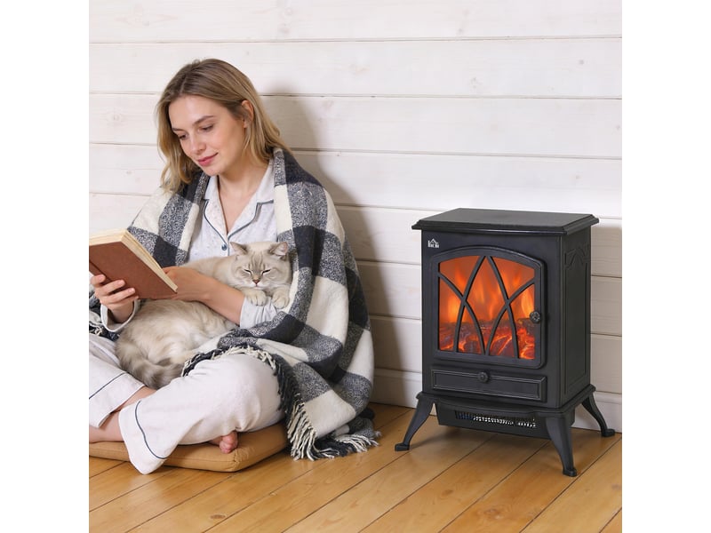  Cheminée électrique rétro noire, effet flamme réglable, chauffage 10002000 w  - Conforama C