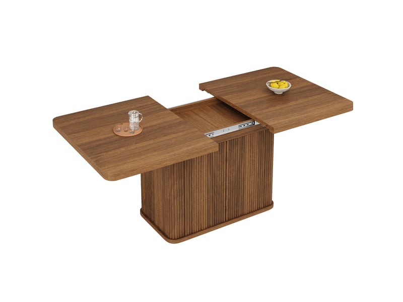 Table à manger extensible 140-180x80x76,5 cm, rangement caché, relief vertical, mdf et métal, marron - Conforama A