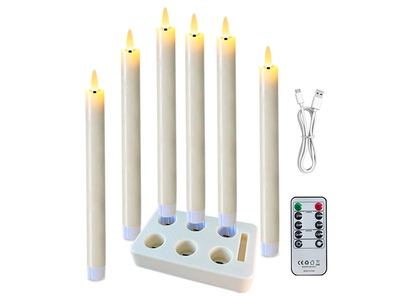 6 bougies flambeaux led rechargeables, avec télécommande, ivoire, sans flamme, décoration de noël - Conforama A