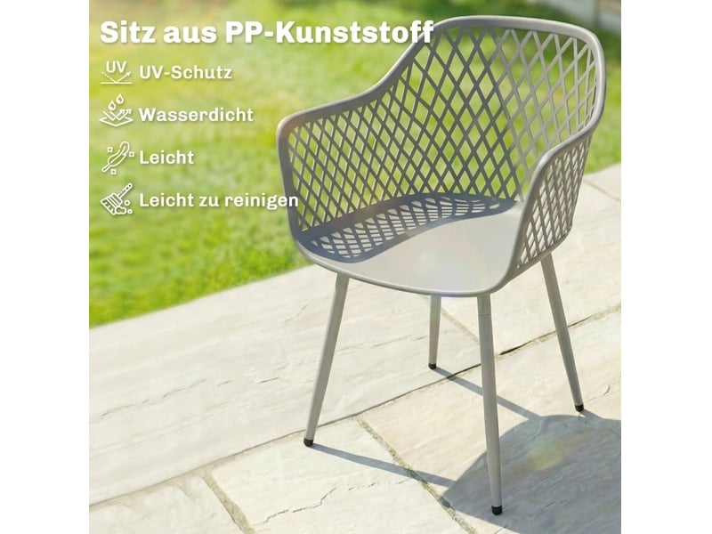  Lot de 4 chaises de jardin 56 x 51 x 84 cm – gris – dossier enveloppant, accoudoirs et patins réglables  - Conforama E