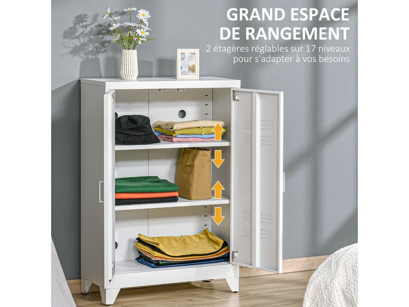  Armoire de bureau en métal 2 portes étagères réglables 75 x 33 x 110 cm blanc  - Conforama D