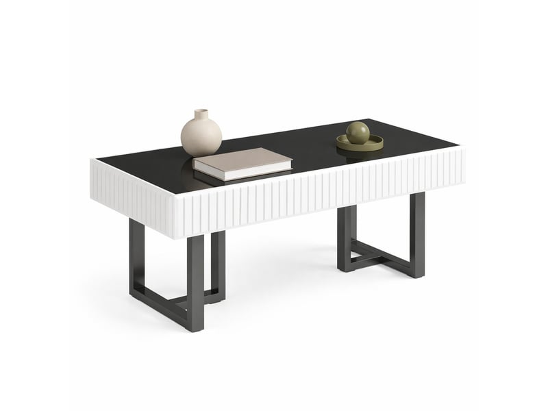  Table basse rectangulaire 110 x 50,5 x 41 cm, plateau noir brillant, noir et blanc  - Conforama A
