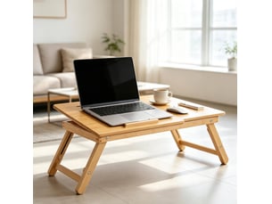 Table basse relevable pliante avec tiroir, plateau inclinable ventilé en bambou naturel pour lit 55 × 35 × 22-32,5 cm