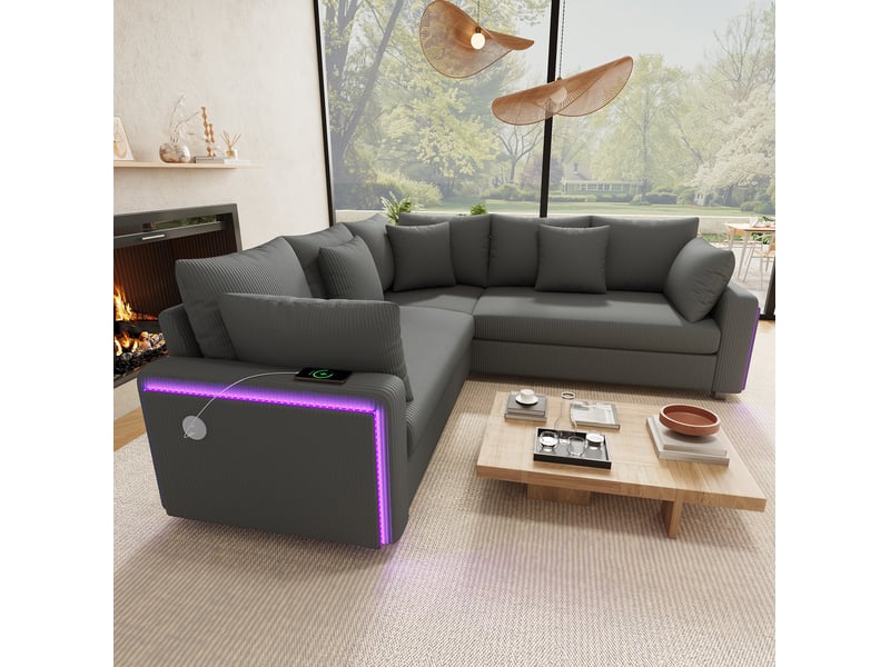  Canapé d'angle 198x198x83 cm led usb gris  - Conforama B