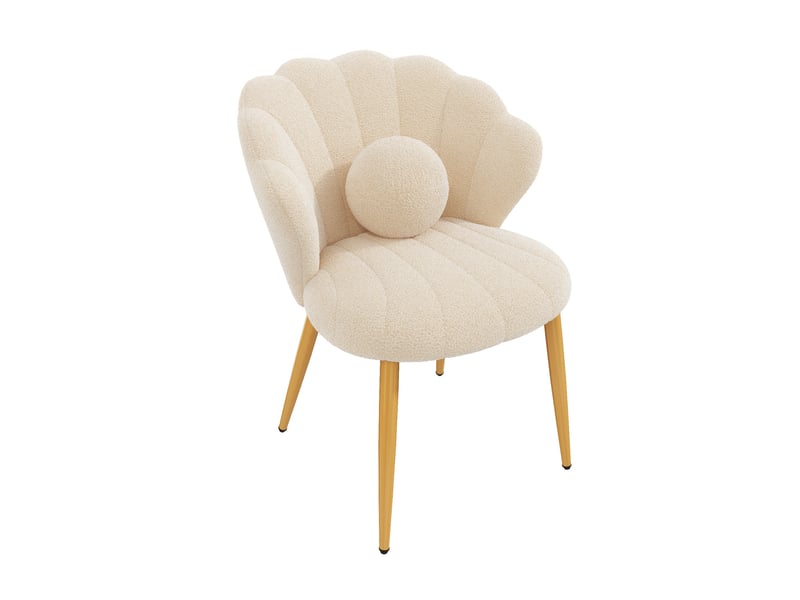  Lot de 4 chaises de salle à manger dossier coquille 60x62,5x83 cm tissu teddy beige  - Conforama E