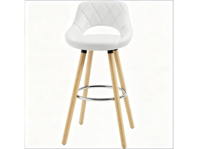  Tabouret de bar avec dossier ergonomique et pieds antidérapants  - simili cuir et bois - blanc  - Conforama A
