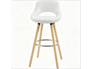 Tabouret de bar avec dossier ergonomique et pieds antidérapants - simili cuir et bois - blanc