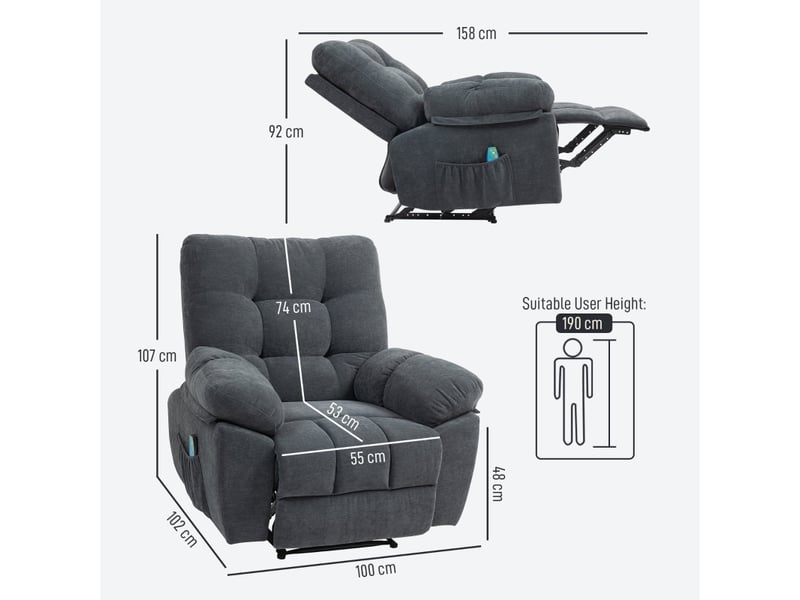 Fauteuil relax massant avec 8 points de vibration, inclinable à 150°, repose-pieds réglable pour salon - Conforama C