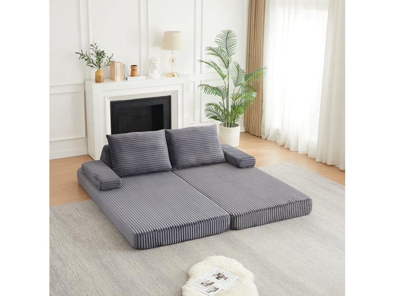  Canapé modulable modenvie 2 places en velours côtelé gris, dossiers triangulaires repositionnables, 211,5 x 106,5 x 62 cm  - Conforama E