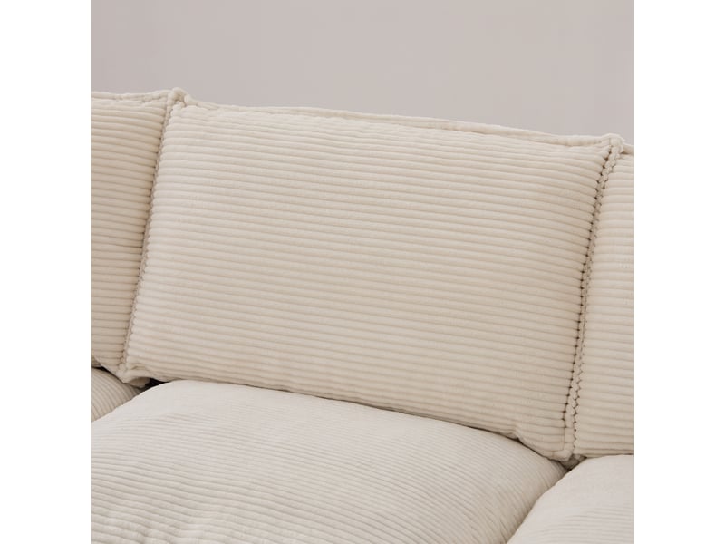 Canapé d'angle 3 places en velours côtelé beige avec hocker et usb-c intégré, assise large - Conforama R