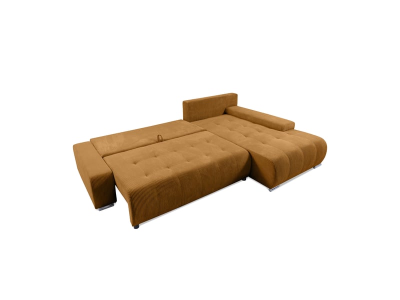  Canapé d'angle convertible velutti l velours côtelé poso jaune, méridienne droite avec coffre  - Conforama C