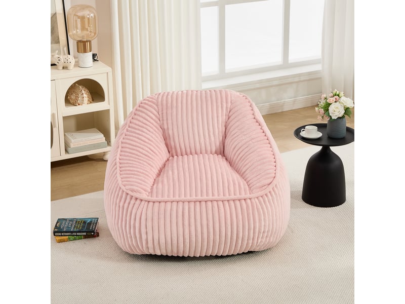  Fauteuil pouf en mousse souple, léger et facile à déplacer, pour salon et chambre, en velours côtelé rose  - Conforama C