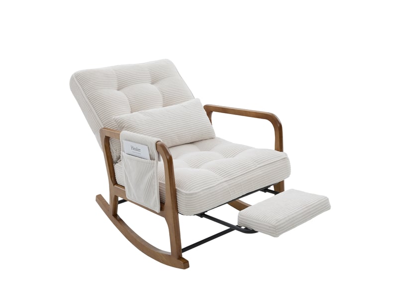  Fauteuil à bascule modenvie en velours côtelé beige 70 x 80 x 92 cm avec repose-pieds escamotable  - Conforama A