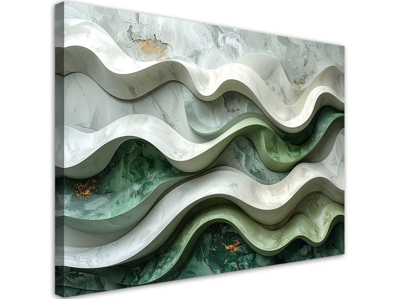 Toile imprimée, vagues abstraites vertes et blanches 100x70 1334477616 - Conforama A
