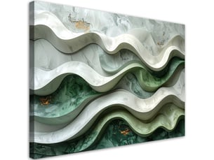 Toile imprimée, vagues abstraites vertes et blanches 100x70
